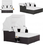 GYMAX v&auml;ljas aia diivan koos sisset&otilde;mmatava markiisiga 2 istmepadja ja 4 padja k&uuml;lgpaneelide hoiustamiseks p&auml;ikesevarju terrassil &otilde;ue basseinis (beež)