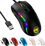 memzuoix juhtmega m&auml;nguhiir LED-valgustusega - 12 800 DPI reguleeritav, 6 nuppu, 12 RGB režiimi, ergonoomiline libisemiskindel kerimisratas - &uuml;hildub Windows/Mac'iga