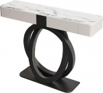Moderne Halbmond-Konsole f&uuml;r den Eingangsbereich mit Kreativem Doppelring-Fu&szlig;, Schieferplatte, Luxuri&ouml;ser Foyer-Sofatisch mit Aufbewahrungsschubladen, f&uuml;r Wohnkultur(Black D,80cm/31.5in)