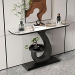Konsole Eingangs Tisch f&uuml;r Flur mit Falschem Marmor und Metallbasis Langer Schmaler Sofa Seitentisch f&uuml;r Eingang Wohnzimmer(Black,120x30x80cm)