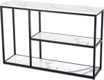 Konsolentische f&uuml;r Flur und Wohnzimmer, schmale Beistelltische aus Glas, Eingangstisch, moderner Marmor-Konsolentisch, schmaler Sofatisch mit 3 Ablagen, Eingangstisch mit schwarzem Metallges