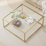Klaasist kohvilaud, kaasaegne kesklaud, minimalistlik kohvilaud, diivan, k&uuml;ljelaud elutuppa, karastatud klaasist lauaplaat tugeva metallraamiga, lihtne kokkupanek, 66,4 x 66,4 x 66,4 x 66,4 x