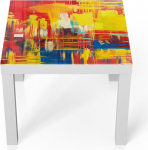 DEQORI klaasist laud | Valge v&auml;ike 55 x 55 cm | V&auml;rvide ilutulestik | Ebatavaline klaasist k&uuml;ljelaud | K&otilde;rgl&auml;ikega kohvilaud elutuppa | Moodne disainiga diivanilaud