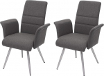 Mendler HWC-G55 Set of 2 Dining Room Chairs with Armrests Fabric / Textile Brushed Stainless Steel Grey / Brown