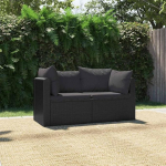 2-TLG. Garten-Sofagarnitur Poly Rattan Schwarz mit Auflagen, Outdoor Sofagarnitur Set mit 2 Ecksofa, 2 Sitzkissen und R&uuml;ckenkissen