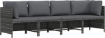 Modulares Ecksofa Poly Rattan mit Kissen Grau f&uuml;r Garten Lounge Set, Ecksofa mit abnehmbaren Kissen als modulares 4-Sitzer Gartensofa