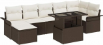 Modulares Gartensofa Set 8 St&uuml;ck Braun Poly Rattan mit Kissen und Tisch f&uuml;r Terrasse und Garten