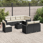 8-TLG. Garten-Sofagarnitur mit Kissen Schwarz Poly Rattan, Gartenm&ouml;bel PE-Rattan Schwarz als Outdoor Sofagarnitur mit Stauraum und wasserabweisendem Beutel