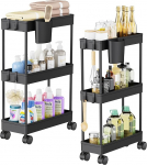 2 x 3-tasandiline ratastega hoiuk&auml;ru, ruumi s&auml;&auml;stev mobiilne kitsas vannitoa k&auml;ru, minimalistlik universaalne k&auml;ru vannitoa ja k&ouml;&ouml;gi jaoks, must