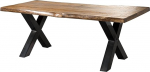 MASSIVMOEBEL24.DE Freeform 5 Mangopuust laud naturaalselt lakitud X-jalad antratsiidi l&auml;ikega 220 x 100 x 77 cm massiivpuust laud Wane-Edge laud s&ouml;&ouml;gilaud
