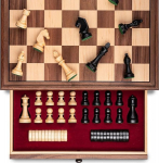 A&A 15&Prime; Premium Walnut Wood Chess & Checkers Set with Drawer