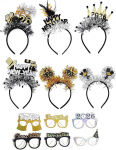 Pakett 12 aastavahetuse dekoratsioon 2026 Happy New Year Headbands, paberprillid, 2026 Headband, New Year Party Headband, Glitter Star Silver Gold New Year's Eve Hair Band Accessories, Happy