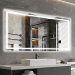 Ratsamee LED-valgustusega vannitoa peegel, 100 x 60 cm peegel valgusega, seinapeegel eesmise valgustusega, uduvastane funktsioon, timmitav, 3 reguleeritava valgusv&auml;rviga