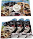 Kohamattide komplekt 4 kohamatti 30 x 45 cm, koerad 3D Print Beautiful Puppies Pets Cute Animal, kootud vin&uuml;&uuml;lplaatmatid, pestavad ja vastupidavad kohamatid, kohamatid sise- ja v&auml;litingimustes kasutamiseks.