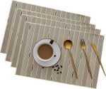 Rechteckiges Tischset, 4er-Set, modernes, ausgeh&ouml;hltes Haus, verbr&uuml;hungssichere, waschbare Vinyl-PVC-Tischsets f&uuml;r Urlaub und Dekoration, Gold (kuldne)
