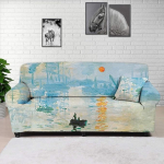 HUGS IDEA Claude Monet tr&uuml;kitud diivanikate, Impression Sunrise by Claude Monet Spandex Jacquard Non-Slip Soft Reversible Suur diivanikaitsja 4 padjale