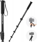K&F Concept MS16 Monopod, 63 Inch Monopod, Sturdy Aluminium Monopod with 5 Sections, 160 cm Travel Monopod for DSLR, DSLM and Compact Cameras, with Hand Strap