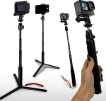 MyGadget Selfie Stick for Actioncam and Smartphones - Tripod [30 cm to 93 cm ] - Includes Accessories - for e.g. GoPro | Insta | DJI | Mobile Phones - Black