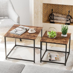 Garden 4 you kohvilaud 2-st komplektist, kaasaegne puidust pesitsuslaud, metallraam, ruudukujuline kesklaudade komplekt, k&uuml;ljelauad, kohvilaud elutuppa, magamistuppa ja v&auml;ikestesse ruumidesse, 23,6 tolli, pruun