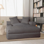 Diivanvoodi Corduroy magamistool Suur diivan magamisfunktsiooniga, 135 x 152 x 80 cm Chaise Longue vooditool magamisfunktsiooniga nurgadiivan elutuppa ja magamistuppa Hall, polsterdatud diivan 2 dekoratiivpadjaga