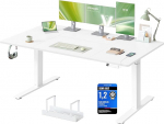 VASAGLE reguleeritava k&otilde;rgusega t&ouml;&ouml;laud, 160 x 80 cm, USB-C port, elektrikilbi riiul, seisva laua, pika istumise meeldetuletus, 3 m&auml;lunuppu, kontorisse, mattvalge LSD146WZ02