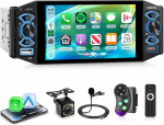 Rimoody Autoradio 1 DIN traadita Carplay Android Auto Bluetooth 5.2 FM/AM/RDS, 5-tolline IPS puuteekraaniga raadio Single DIN iOS / Android Mirror Link EQ / USB / t&uuml;&uuml;p C / DVR roolijuhtimispuldiga