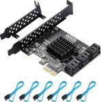 ASM1166 PCIe 3.0 x1 SATA III 6Gbps laienduskaart - 6 porti + 6 kaablit | &Uuml;hildub Win10/Ubuntu | Plug & Play | Hot-Swap | LED-seire | AHCI/IDE-režiimiga