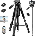 Victiv Camera Tripod 182 cm Lightweight and Compact Travel Tripod with Monopod, Photo Tripod with 3-Way Head and Tablet Holder, Aluminium Tripod for DSLR SLR Canon Nikon Sony Smartphone iPhone iPad