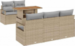 Rantry 6-teiliges Garten-Sofa-Set mit Kissen Beige Poly Rattan Akazie Gartenlounge Model3349650