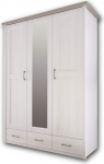 Stella Trading Stella Trading Elegant Wardrobe in Country House Style, 3 Doors, Versatile Hinged Door Cupboard with Mirror Door in Pine White / Truffle, 148 x 201 x 62 cm (W x H x D)