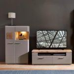 Lomadox Living Room Set in Basalt with Sides in Oak End Grain Wood and Lighting W x H x D Approx. 240 x 139 x 47 cm