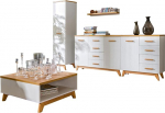 Mirjan24 Living Room Complete Sven III, Revolving Door Cupboard, Two Chest of Drawers, Coffee Table, Wall Shelf, Living Room Set in Scandinavian Style (Andersen Pine / Nash Oak)