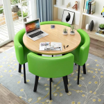 Modern Round Dining Table Set with 4 Chairs 31.5 Inch Small Office Conference Room Furniture Stylish Kitchen & Lounge Decor PU Green Upholstery for Living Room