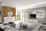 Lomadox Modern Living Room Combi Including Lighting in White with Wotan Oak Inserts Nb.