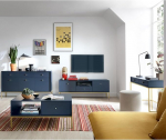 Living Room Furniture Wall Unit Blue Base Frame Gold 4 Pieces 1 Sideboard 1 Lowboard 1 Secretary 1 Coffee Table