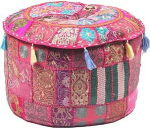 Vintage tikitud Ottomani jalatoe kate &uuml;mmargune Ottomani tool pouf padi etniline tikitud pouf kate India puuvillane &uuml;mmargune pouf Ottomani pouf padi etniline dekoratsioonikunst (roosa)