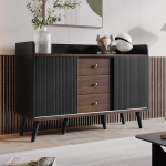 Moimhear Household & Living Furniture Sideboard kolme sahtliga Exquisite Grain Sideboard magamis- ja elutuppa Sideboard koos hoiuriiulitega K&otilde;rgus 80 x pikkus 117,5 x s&uuml;gavus 40 cm (must)