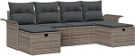 6-teilige Garten Sofa Set mit Kissen Graues Poly Rattan Gartenlounge Model3360250