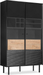 Konsimo Lofty vitriinkapp riiulite ja ustega, 101,5 x 41 x 174 cm, klaasist vitriinkapp elutuppa v&otilde;i magamistuppa, elutupakapp puidust soonetega, vitriinkapp, must, versioon