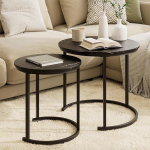 HEYZOEY &uuml;mmargune kohvilaud, 2 tuba, elutoa laud, k&uuml;ljelauad, must metallist, kohvilaud diivanilaud, elutuba, magamistuba, must marmorne v&auml;limus mustade jalgadega