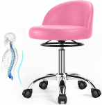 Rolling Stool, p&ouml;&ouml;rlev tool ratastega, t&ouml;&ouml; tool seljatoega, laua tool reguleeritava k&otilde;rgusega massaažib&uuml;roo kontorile, kodu salongitoolile tool baaritoolile k&ouml;&ouml;gitoolile reguleeritava k&otilde;rgusega (roosa) (roosa)