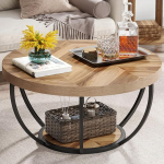 Tribesigns &uuml;mmargune kohvilaud, t&ouml;&ouml;stuslik 2-tasandiline ringi kohvilaud koos hoiuriiulitega, kaasaegne puidust aktsentkeskuse laud, diivanipoolne laud elutuppa, kodukontorisse