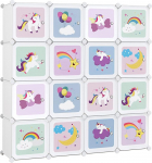 SONGMICS 16 kuubikuga riiulis&uuml;steem, hoiukapp lastele, ustega riidekapp, plastikust jalatsiriiul, poldideta riiul, mitmeotstarbeline, kingad, m&auml;nguasjad, 123 x 31 x 123 cm, valge LPC906W01