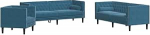Diivan-set f&uuml;r Wohnzimmer, 3-Sitzer und 2-Sitzer und Chesterfield-Sessel und Nackenrolle, 3-osaline, Blau Samt