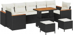 10-teiliges Garten Sofa Set mit Kissen Schwarz Poly-Rattan Akazie Gartenlounge Model3363030