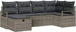 6-teiliges Garten Sofa Set mit Kissen Grau Poly Rattan, 2-Sitzer Garten Sofa mit Stauraum & Kissen Grau Poly Rattan Gartenlounge Model3360510