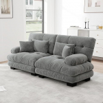 Diivan 2 Sitzer, Diivan L Form, Modulares Sofa, Ecksofa, Chenille-Zweisitzer-Sofa, komplett mit 2 Lendenkissen und 2 dekorativen Zierkissen, Massivholzrahmen, 220x77x81 cm(LxBxH), Grau