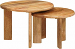 QUAHEAS Nesting-Couchtische 2er Set, Braun Massivholz Mango, Platzsparendes Wohnzimmer-Design, Modernes Beistelltisch-Set f&uuml;r Innenbereiche