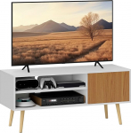 HOMCOM kaasaegne TV-kapp elutuppa 2 avatud kambriga, 1 uks ja kaabli l&auml;biviik 140 cm (55 tolli) telerile 110 x 40 x 50 cm Valge ja naturaalne