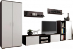 Per la vita Wenge White California Cabinet - Modernne riiulitega elutoa komplekt Wenge/Valguses - kaasaegne m&ouml;&ouml;bel integreeritud garderoobikapi, TV-kapi ja kahe seinariiuliga